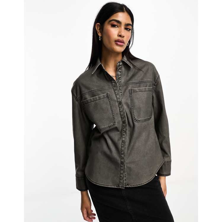 Stradivarius Chemise en imitation cuir Noir delave Cra wallonieShops