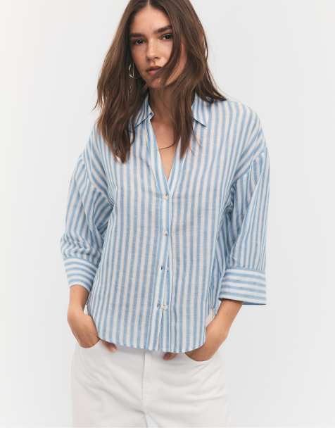 Stradivarius - Chemise en lin mélangé à manches kimono - Bleu marine - view 1