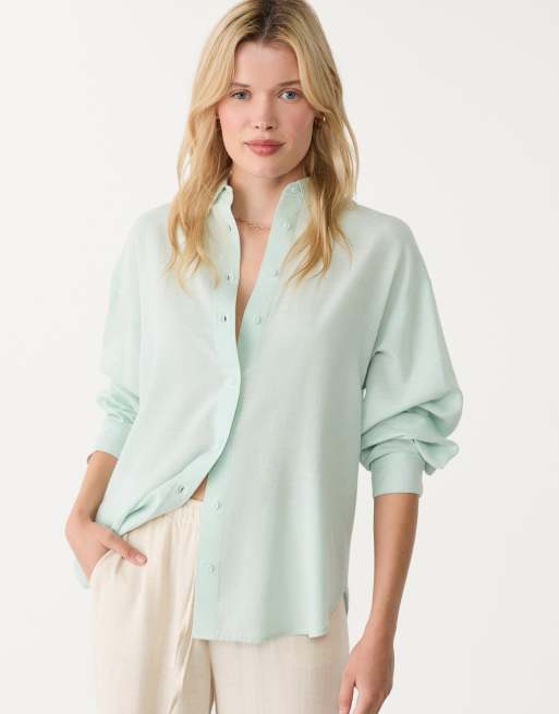 Stradivarius - Chemise en lin mélangé - Aigue-marine