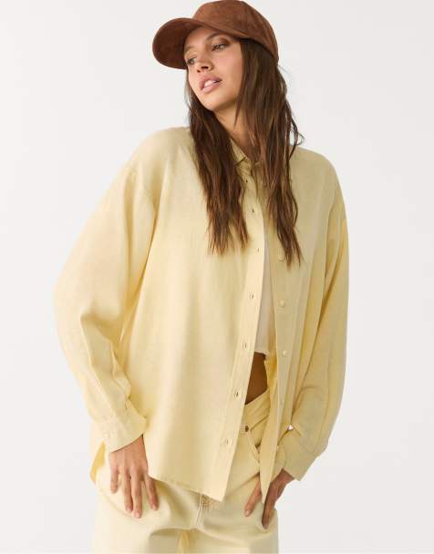 Stradivarius - Chemise en lin mélangé - Jaune pâle - view 1