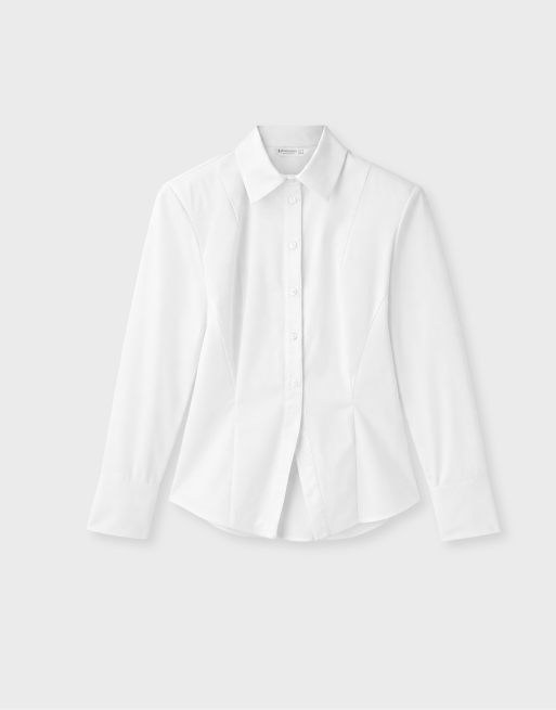 Stradivarius chemise en popeline à épaules rembourrées blanche, 6 de 7