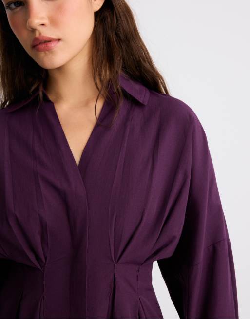 Stradivarius chemise en popeline à plis violette, 4 de 7
