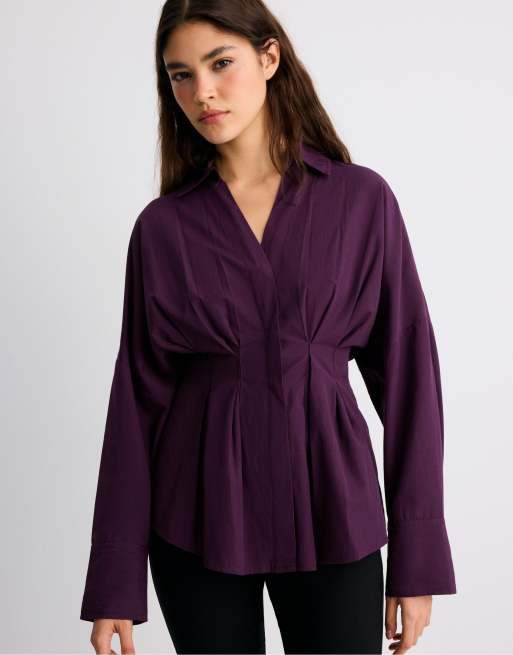 Stradivarius chemise en popeline à plis violette, 5 de 7