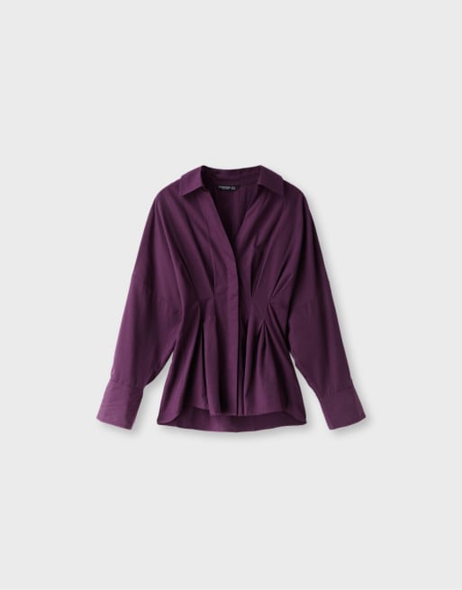 Stradivarius chemise en popeline à plis violette, 6 de 7