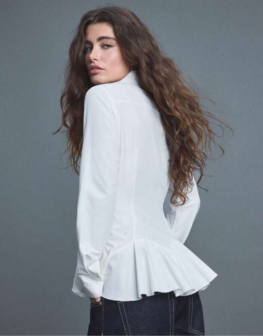Stradivarius chemise en popeline à volants blanche, 3 de 7