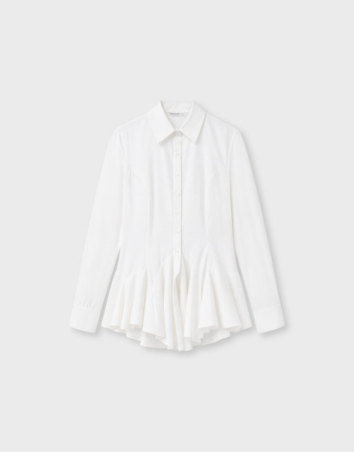 Stradivarius chemise en popeline à volants blanche, 6 de 7