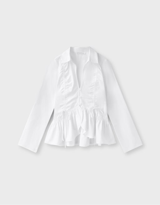 Stradivarius chemise en popeline froncée blanche, 6 de 7