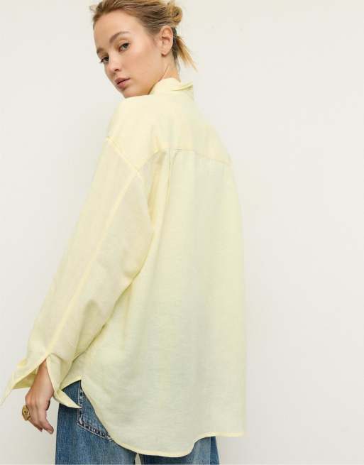 Stradivarius - Chemise fluide en lin mélangé - Doré, 4 de 4
