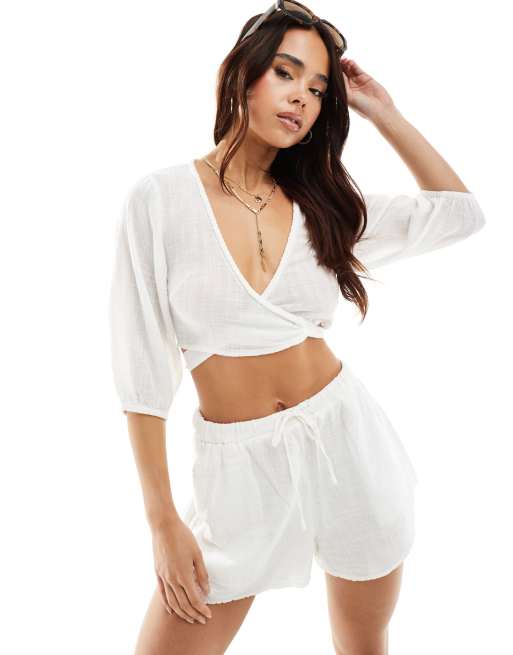 Stradivarius - Chemise nouée devant style rustique - Blanc 