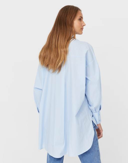 Stradivarius - Chemise oversize en popeline - Bleu, 2 de 4