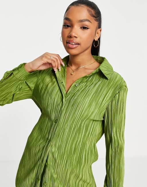 Stradivarius Chemise pliss e d ensemble Vert olive ASOS