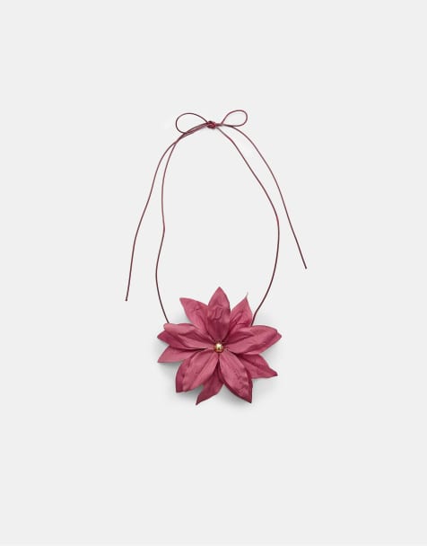 Stradivarius - Choker-halsbånd med lyserød blomsterdetalje - view 1