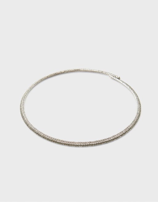Stradivarius choker-halskæde med rhinsten i grå, 4 af 4