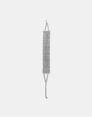 Stradivarius - Choker-Halskette in Grau mit Strassbesatz