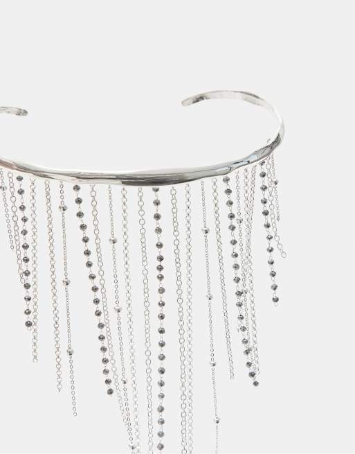 Stradivarius Choker-Halskette mit Wasserfall-Detail in Grau, 4 von 4