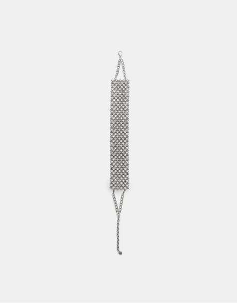 Stradivarius - Choker ketting met strass in grijs - view 1