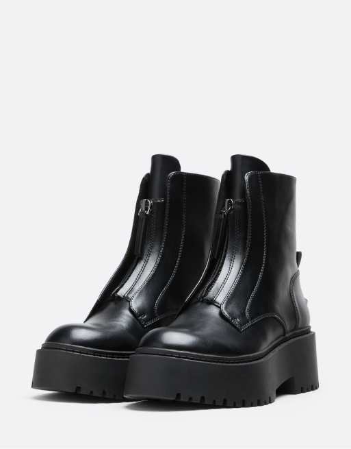 Stradivarius chunky ankelstøvler med lynlås foran i sort, 2 af 4