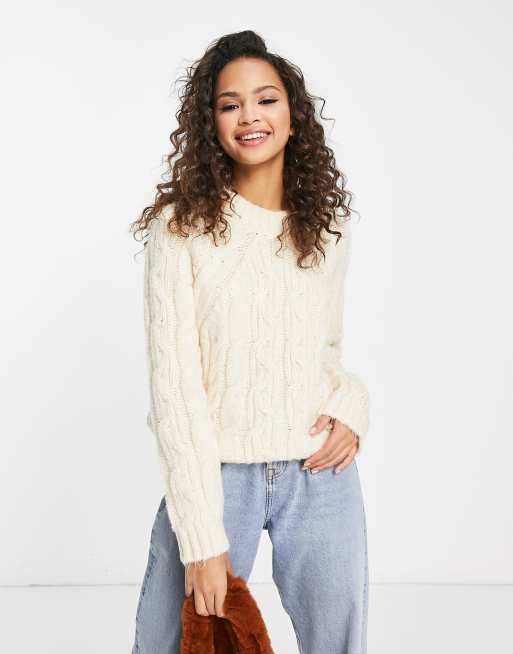 Stradivarius chunky cable knit jumper in ecru 