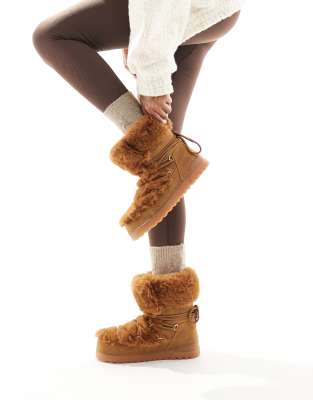 Brown Stradivarius Chunky Boots Suede Flat Brown Lace Up Boots