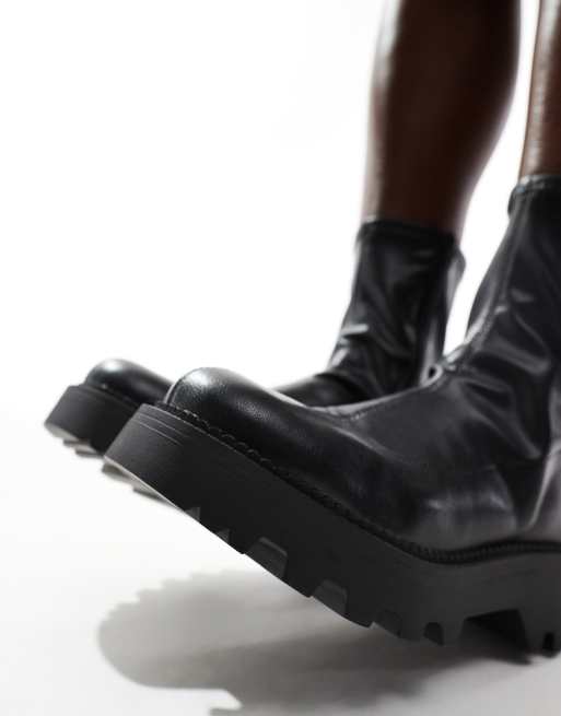 Stradivarius chunky flat boots in black ASOS