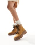 [Stradivarius] Stradivarius chunky flat boots in brown faux suede 38 BROWN