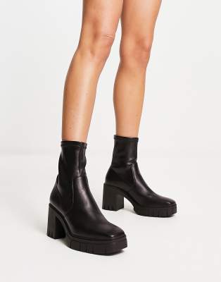 Stradivarius heeled ankle boots in black with chunky heels ASOS