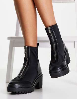 Stradivarius zip front ankle boots in black ASOS