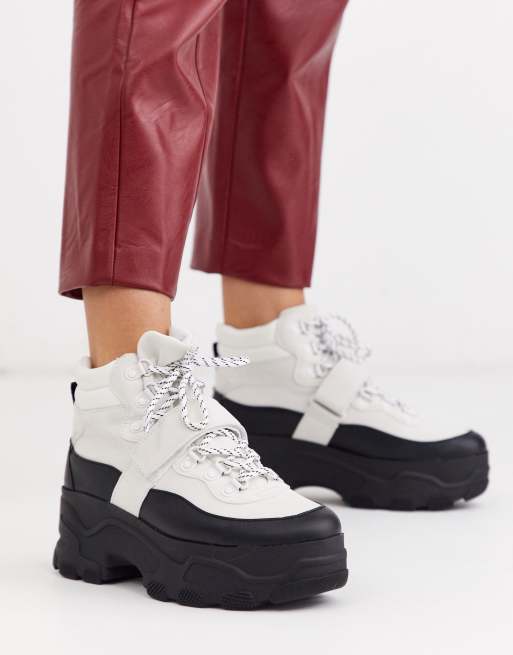 Stradivarius chunky hiker boots in monochrome | ASOS