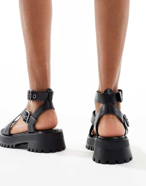 Stradivarius - Chunky sandaler med rillet sål i sort, 4 af 4