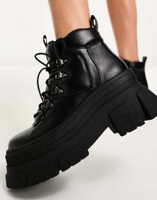 Stradivarius chunky tie up boot in black ASOS