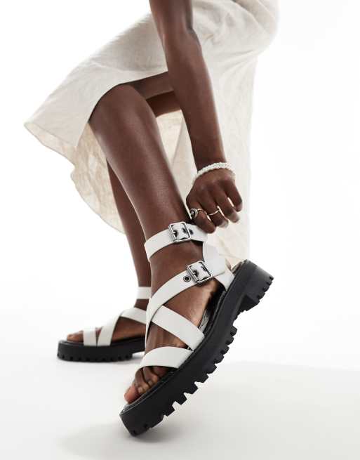 Stradivarius chunky track sole sandal in white ASOS