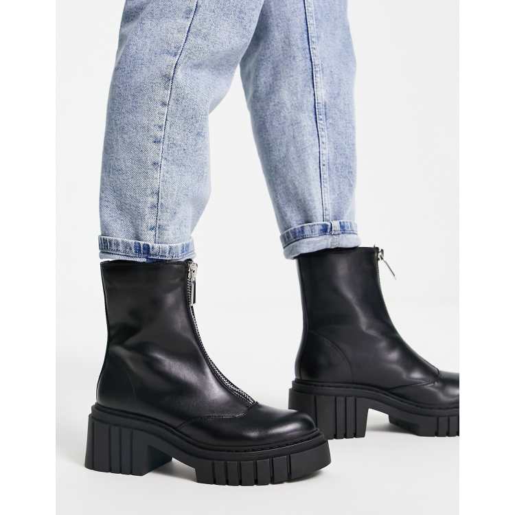 Front zip store chunky boots