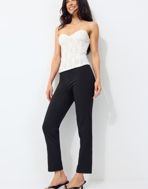 Stradivarius Cigarette bengaline trousers in black - view 1