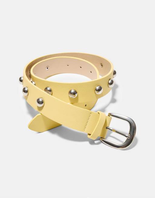 Stradivarius - Cintura basic giallo pastello con borchie, 3 di 3
