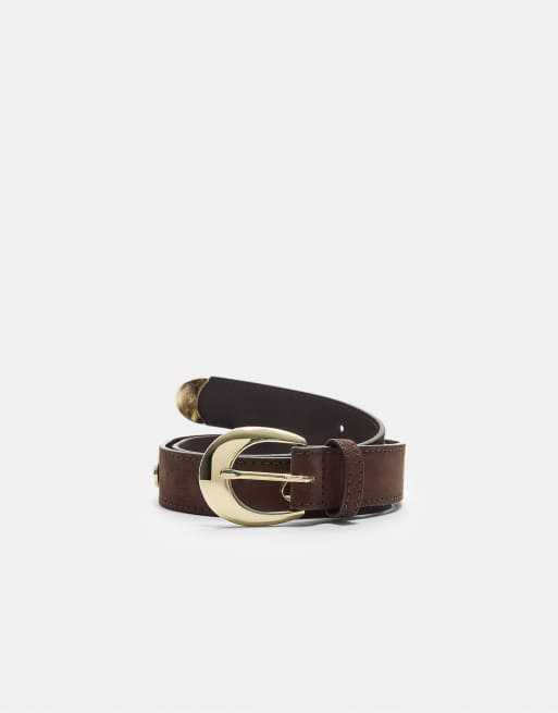 Stradivarius - Cintura color cammello pallido con borchie ovali