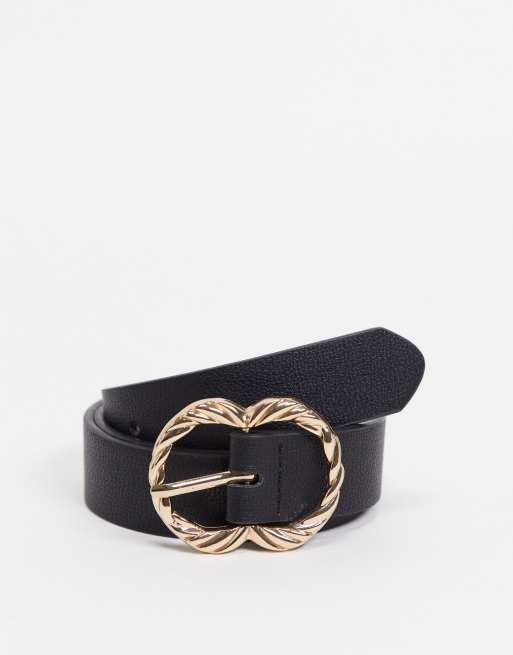 Stradivarius - Cintura con fibbia attorcigliata oro, colore nero