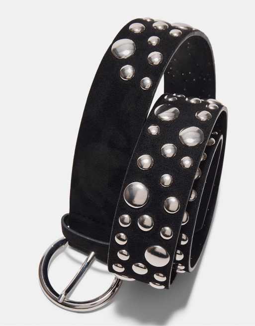 Stradivarius - Cintura nera con borchie irregolari multiple, 2 di 3