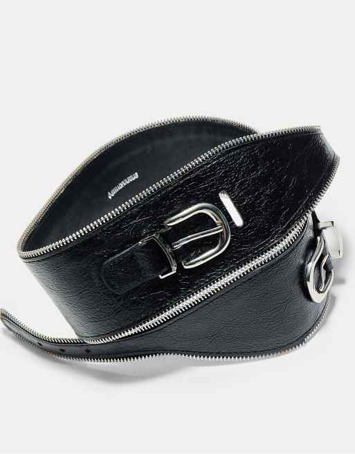 Stradivarius cintura nera con bordo con zip, ampia, 4 di 4