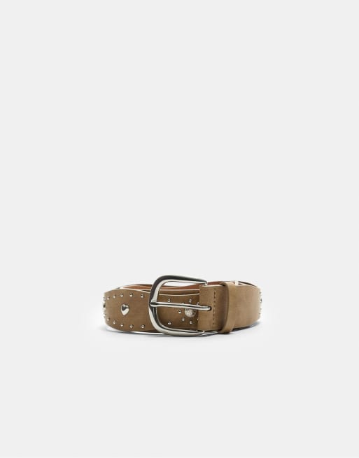 Stradivarius - Cintura smerlata color pietra con borchie