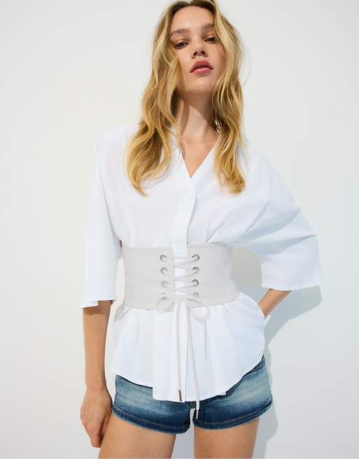 Stradivarius - Cintura stile corsetto écru, 3 di 5