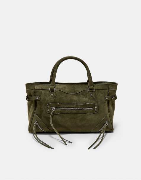 Stradivarius City bag with zip pulls in khaki - view 1
