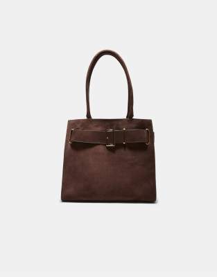 City - Shopper-Tasche in Braun mit Schnallendetail-Brown Brown M