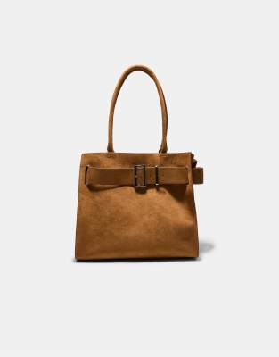 Stradivarius - City - Shopper-Tasche in Terracotta mit Schnallendetail-Brown