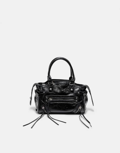 Stradivarius City-Tasche mit Nieten und Reißverschlussanhängern in Schwarz - view 1