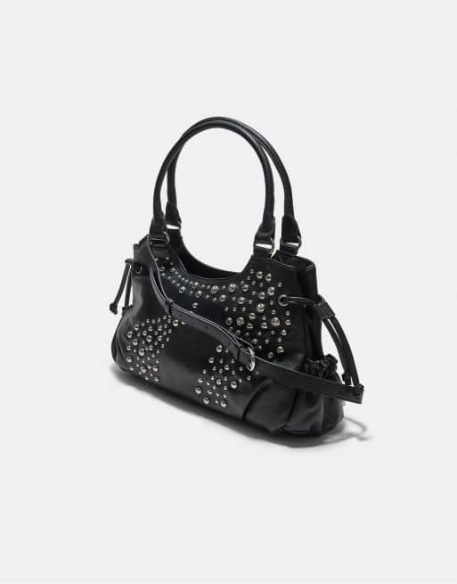 Stradivarius citybag met studs in zwart, 4 van 4