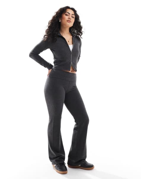Stradivarius co ord jersey flares in grey - view 1