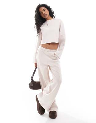 Stradivarius Stradivarius co-ord soft touch seam front wide leg joggers in light pink