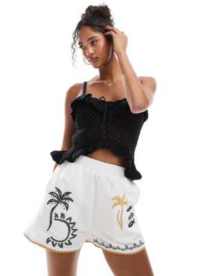 Stradivarius Stradivarius co ord summer print embroidery short in print-Multi