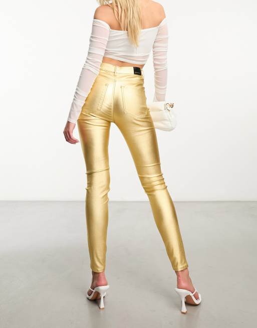 Stradivarius coated high waist jean in gold