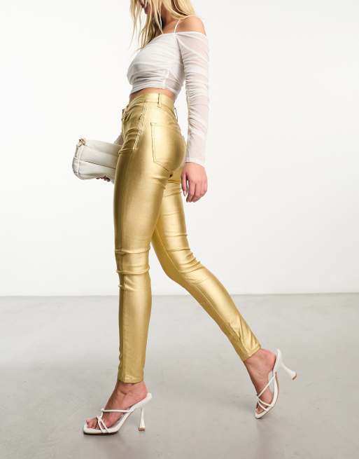 Express Metallic Shine High Waisted Belted Cargo Ankle Pant Gold